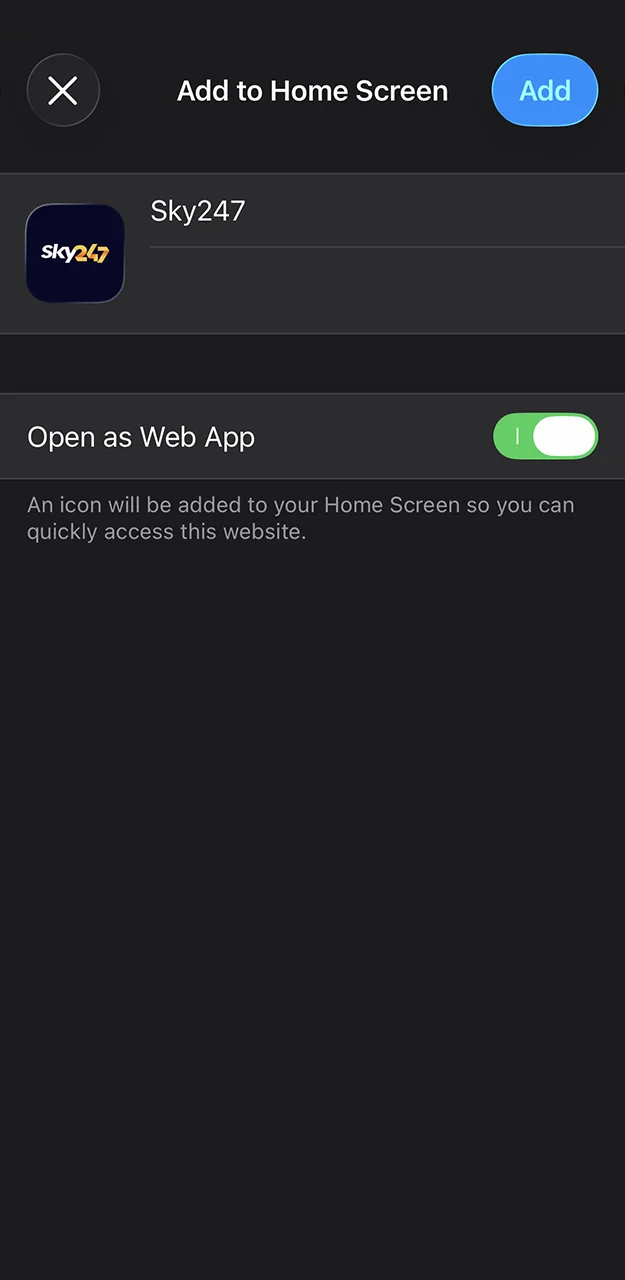 Add the Sky247 shortcut to the home screen of your iOS device.