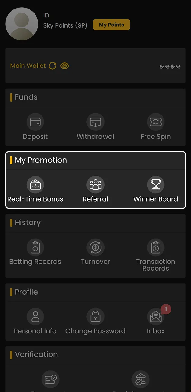 Go to the promotions section to activate and play with your bonus on Sky247.