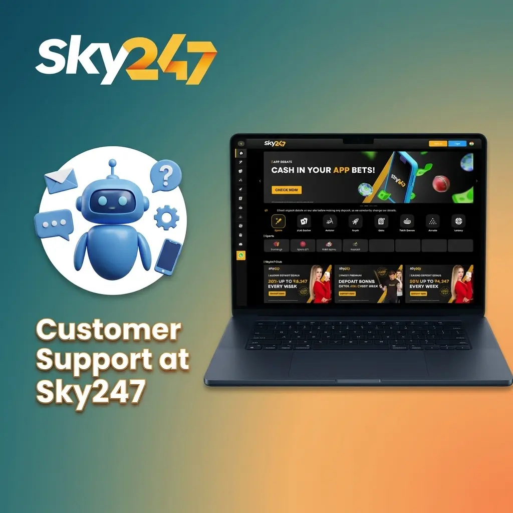 Sky247 customer support options for India players including live chat, email, and FAQ help centre available 24/7