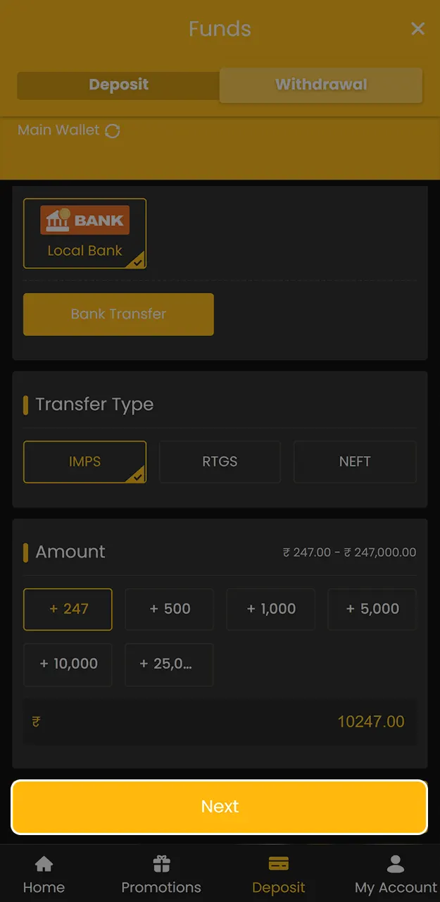 Verify all information and click to confirm your withdrawal request for processing on Sky247.