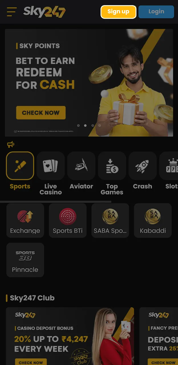 Sign up for a gaming account and start playing at Sky247.