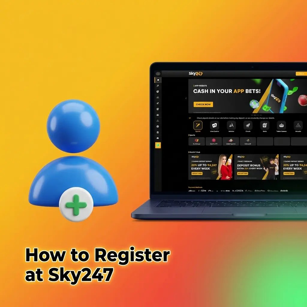 Sky247 registration and login steps for India players showing account setup, KYC verification, and sign-in process