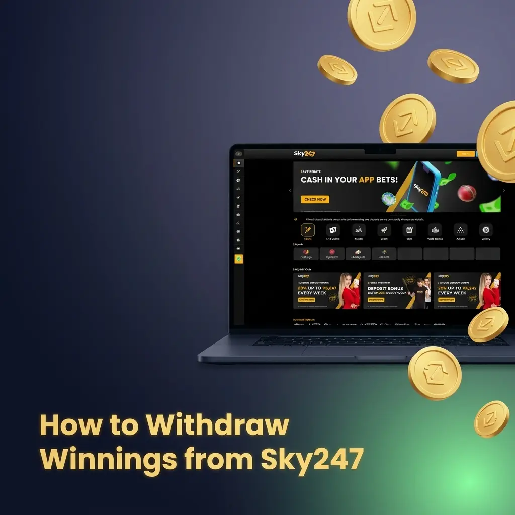 Sky247 withdrawal process steps showing cashier options including UPI, PhonePe, Paytm, GPay, and bank transfer