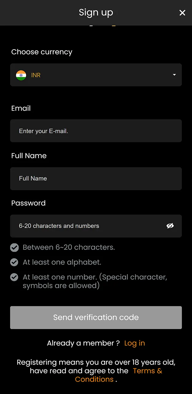 Please fill in the required fields to register on Sky247.