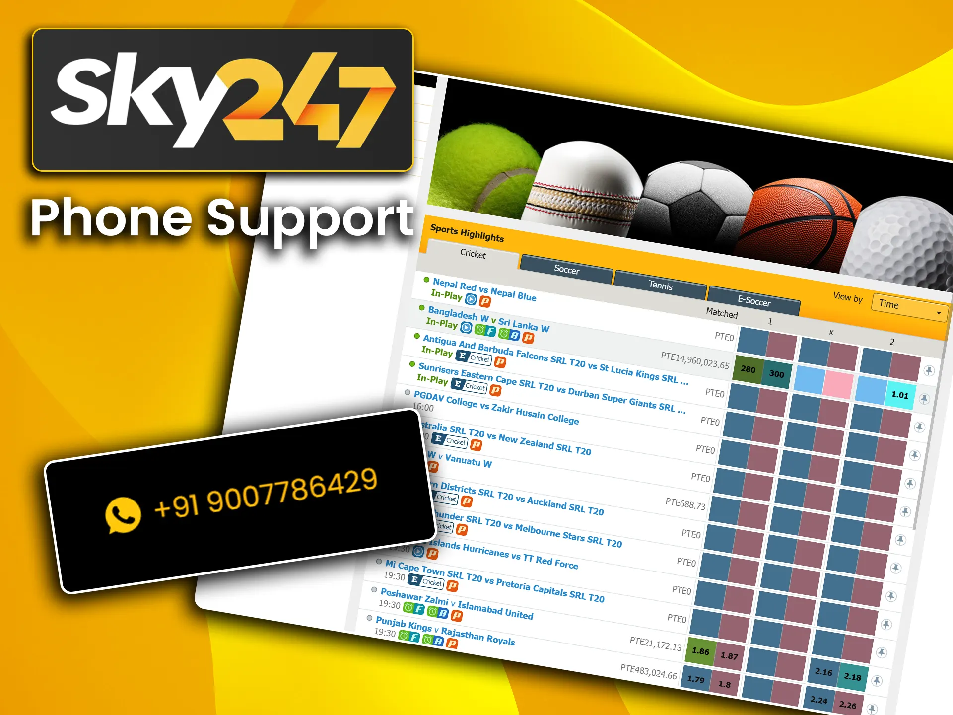 Call the customer service team directly through the phone support and helpline number on Sky247.